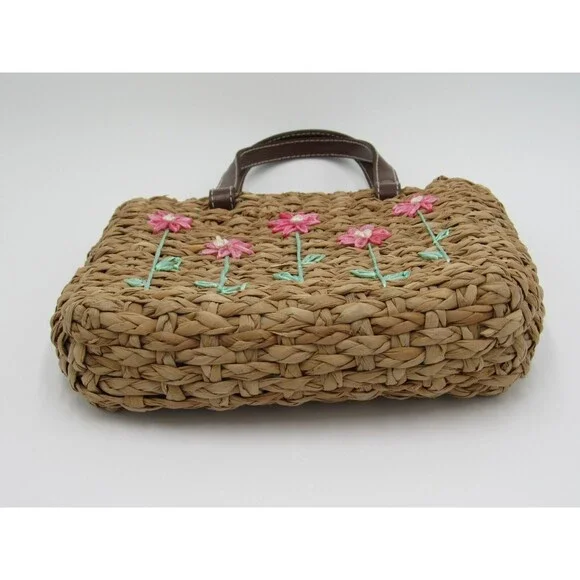 Lord & Taylor Purse Straw Rattan Handbag Retro Flowers Vacation Floral 90s VTG - Picture 9 of 16